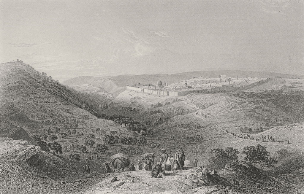 ISRAEL. Mount of Olives & Jerusalem, East-Bartlett 1847 old antique print